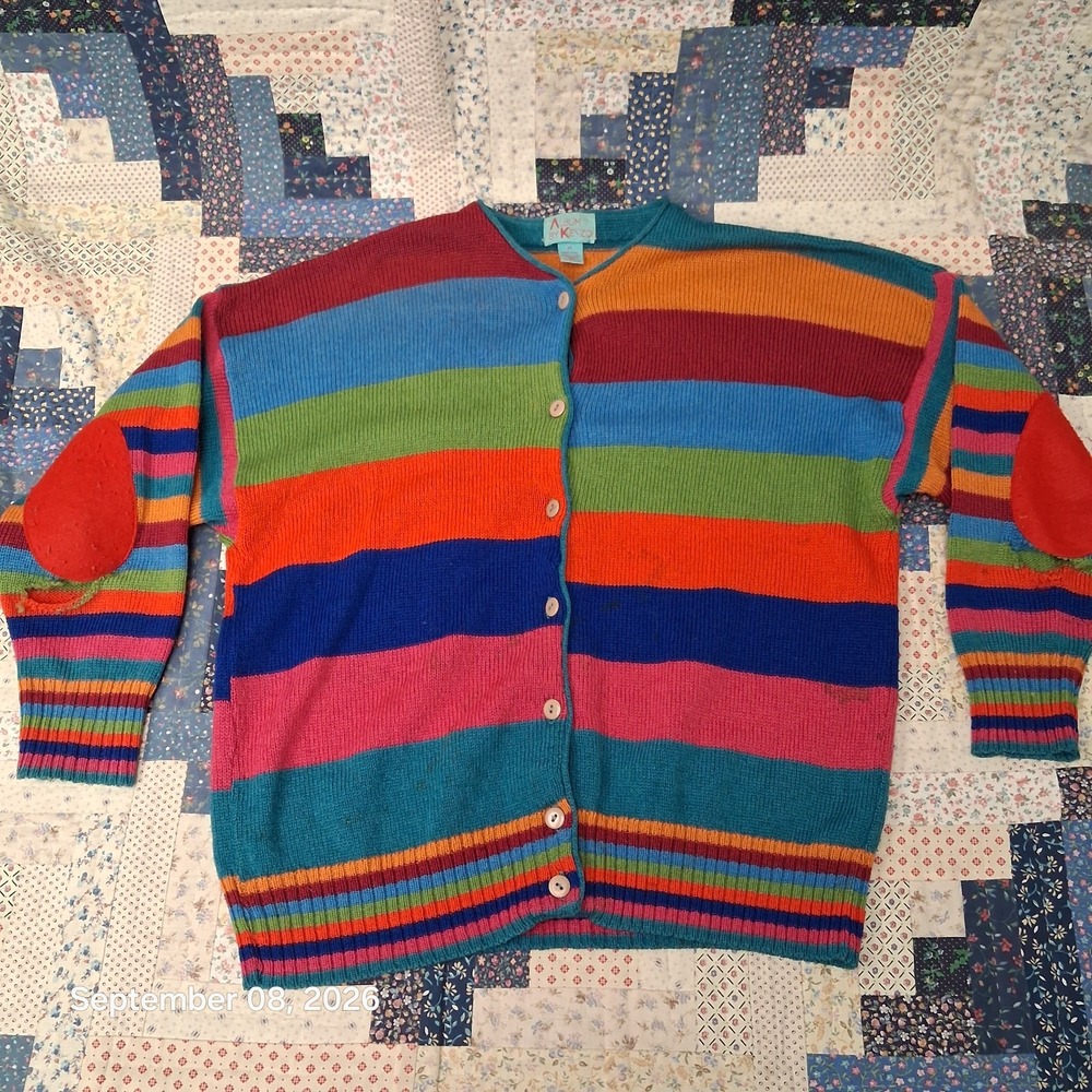 * Album by Kenzo Cardigan Sweater Medium Wool Rainbow Striped Made In Italy